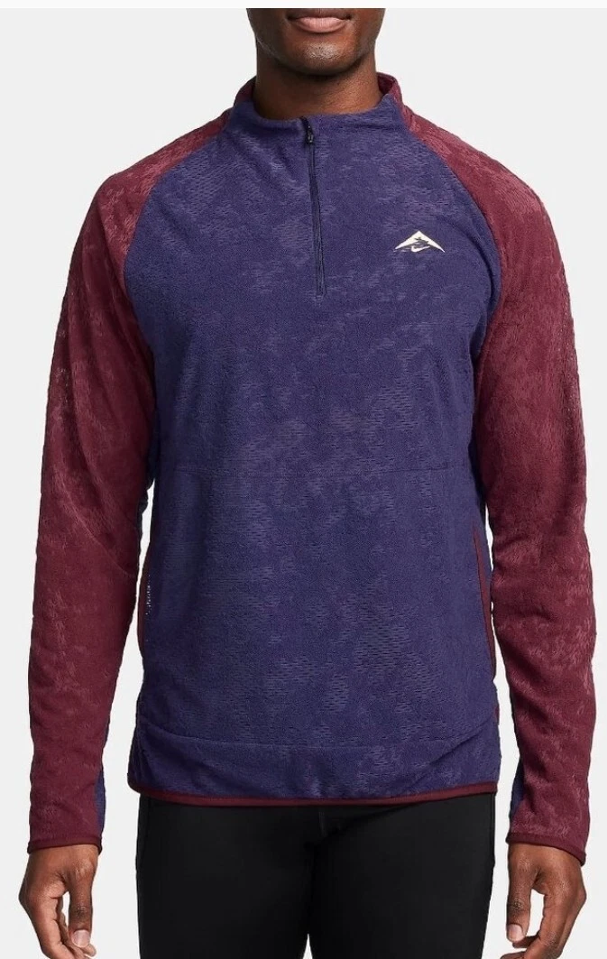 Mens Nike Trail Dri-FIT 1/2 Zip Running Top Maroon Purple FB7535-555 Size Large