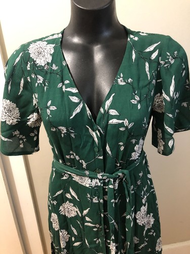 DOTTI Green Floral Tea Dress Sz 8 10 - Picture 2 of 4