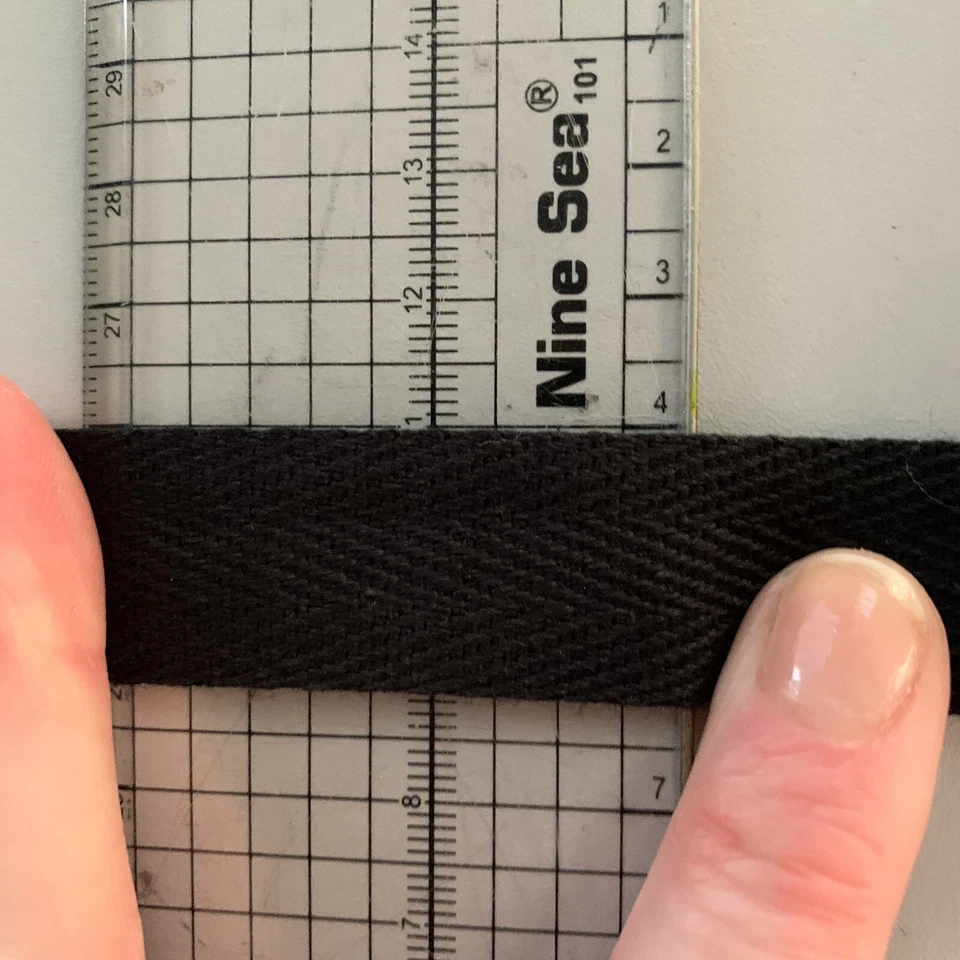 Bolsa de correa de costura de cinta de sarga de espiga de algodón de 25 mm negra 2 m Foto 4 de 4