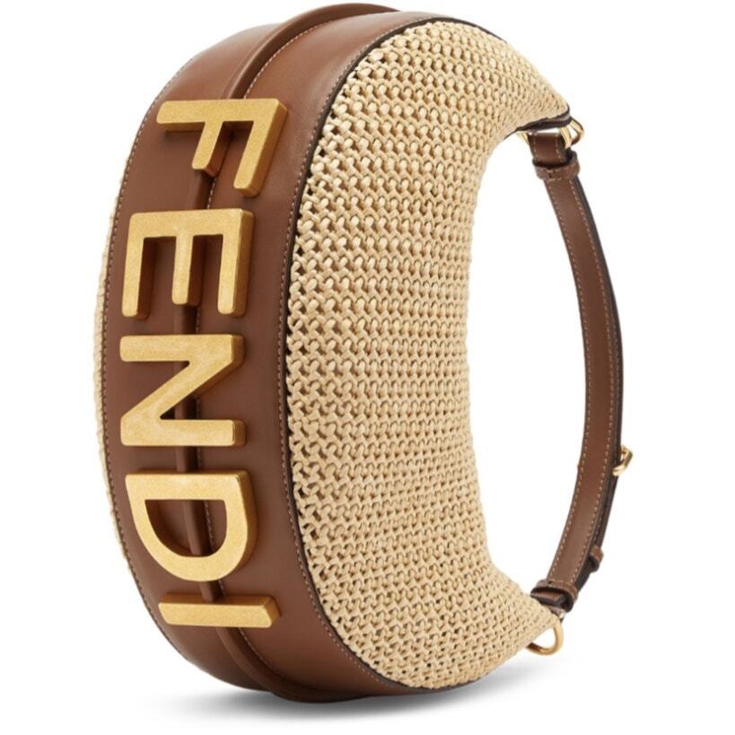FENDI(フェンディ)正規品/関税送料込み FF logo hobo bag mini NEW FENDI FF FENDIGRAPHY SUMMER RAFFIA LEATHER SMALL HOBO