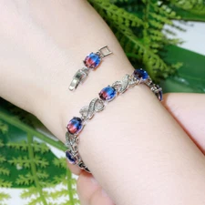 Silver Plated Mystical Rainbow Blue Cubic Zirconia Women Cross Bracelet Bangle