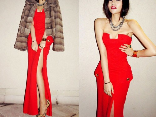 H\u0026M RED AMAZING LONG SILK DRESS 