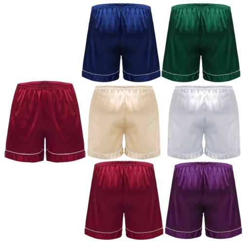 Mens Pajamas Shorts Loose Silk Sleep Shorts Underwear Silky Satin Sleepwear - Picture 1 of 58
