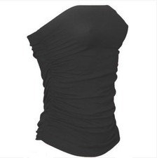 Women Ladies Plain Ruched Boob Tube Vest Top Sleeveless Shirt Bandeau Strapless