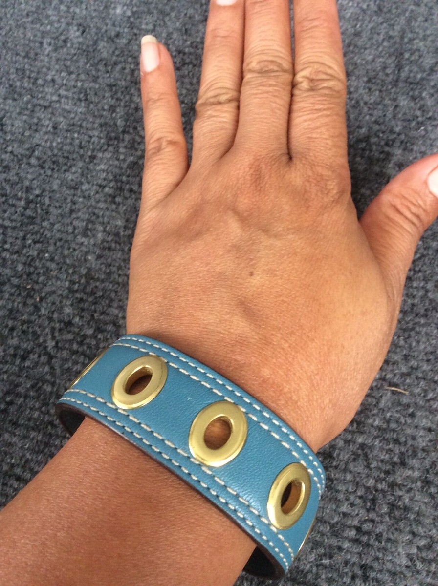Stunning Coach blue leather gold tone Bangle bracelet | eBay display picture 2