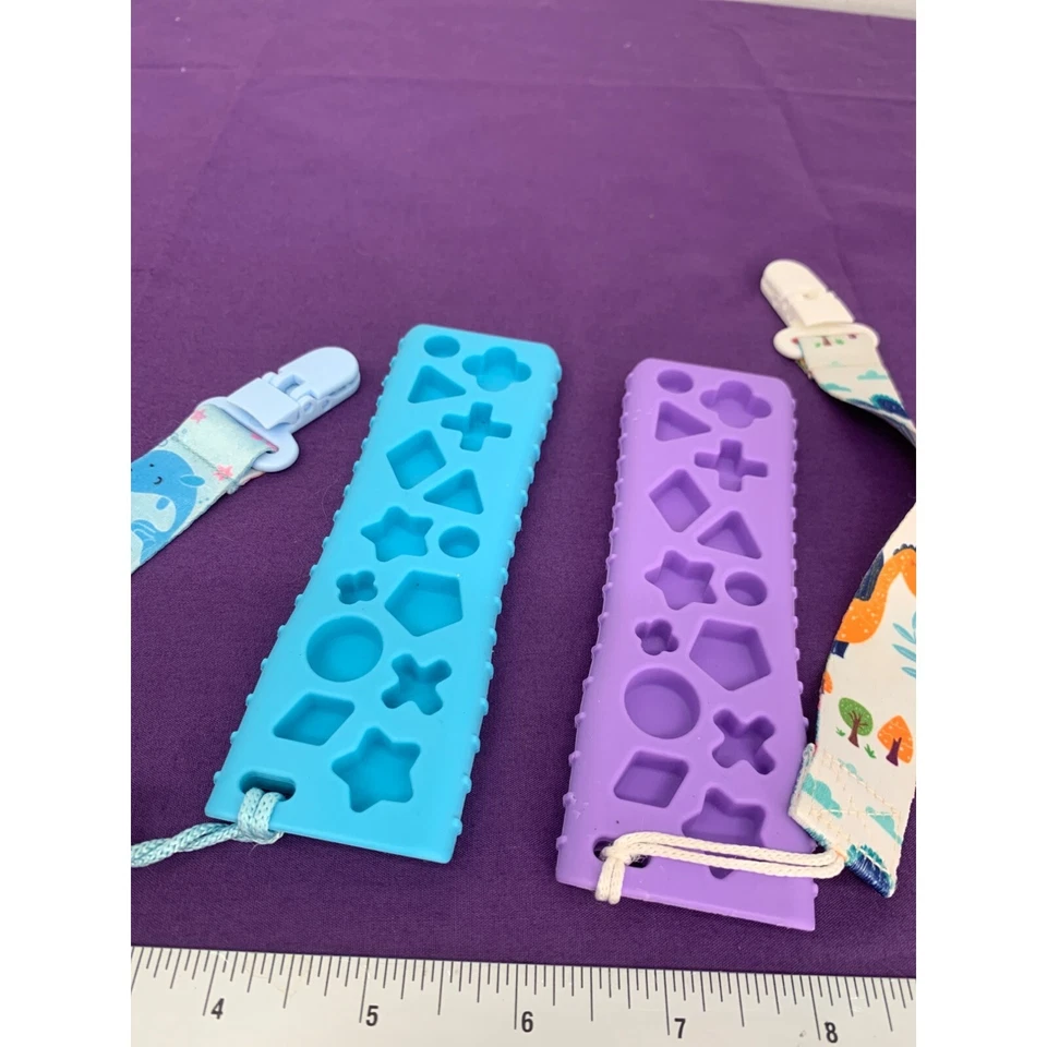 Fateort Silicone Baby Teething Remotes with Tether Clips Dinosaur Whale Blue Pur - Image 3 of 3