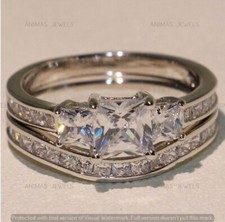 925 Sterling Silver 2.65 CT Princess Cut Moissanite 3-Stone Wedding Bridal Ring