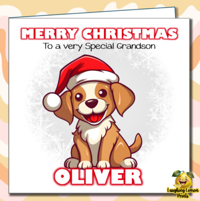 Personalisierte Weihnachtskarte Welpe Hund Mama Papa Tante Onkel Tochter Welpen /LV