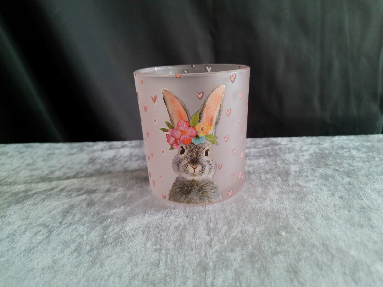 Windlicht/Teelichthalter/Ostern/Hase/Herzen/rosa/Glas/neu