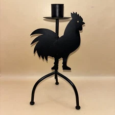 Black Metal Rooster Candleholder Primitive Style