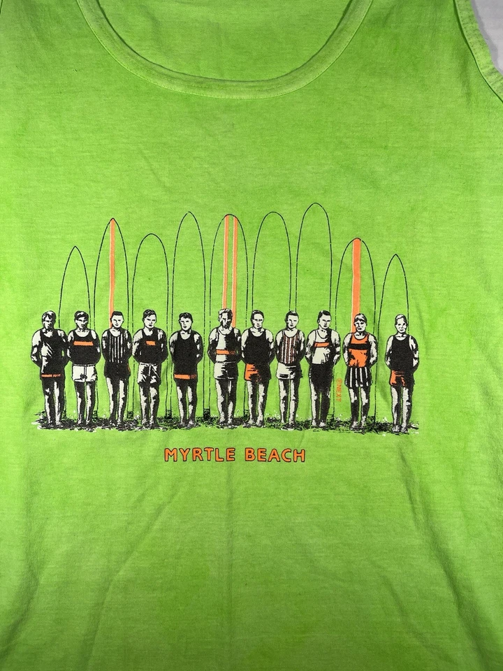 Camiseta sin mangas vintage años 80 Myrtle Beach verde lima camisa puntada única playa hipster Foto 3 de 4