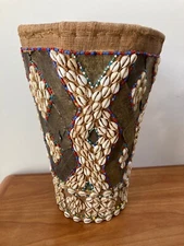 Vintage African Cowrie Shell Basket , large in size