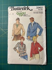 Butterick 5962 Mens Tops Sewing Pattern, Size 36, Vintage Uncut