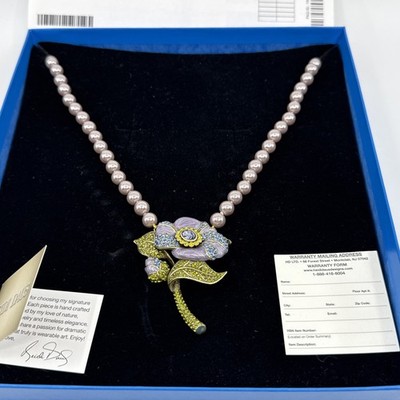 Heidi Daus Budding Romance Rose Crystal Floral Necklace Purple NWT