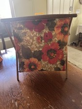 Vintage Folding Floral Sewing Caddy Tote Kitting Container Yarn Stand Wood Frame