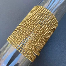 Wide Vintage Art Deco style Gold plated metal ball bead bracelet . Costume Jewe