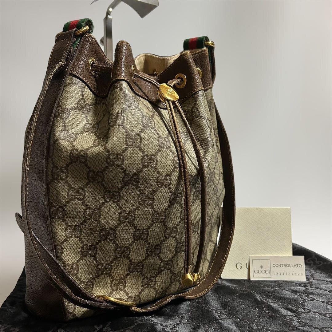Gucci GG Supreme Sherry Line Vintage Bucket Shoulder Bag Brown Auth