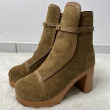 Swedish Hasbeens Sophisticated Jodhpur Suede Clog Boots Size 38 US 7.5-8 Brown
