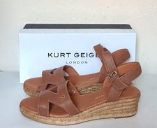 Image of Kurt Geiger London Odina Wedge Tan Leather Sandals, Size UK 5 EU 38