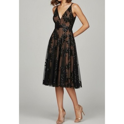 $298 NWT DRESS THE POPULATION Courtney Sequin Dress, Black/Nude, Large |  eBay