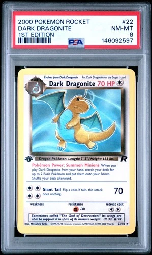 2000 POKEMON ROCKET 1ST ED #22 DARK DRAGONITE PSA 8
