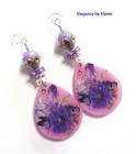 Purple Flowers Pink Teardrops Earrings Statement Gift for Her Floral Nature — photo 3