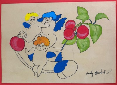 Œuvre Mixte Signée Andy Warhol 1928-1987 - Encadrée - Timbre Et Signature Manuscrite - Occasion