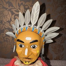 Vintage 1960s ?? TN Japan Tin Plate Battery Operated Toy INDIAN JOE & DRUM