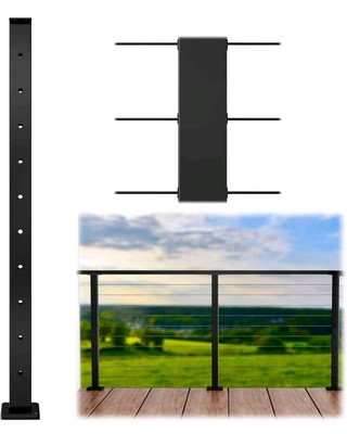Muzata Black Cable Railing Post 36 Inch 36x2x2 Level Drilled Surface Mount T304