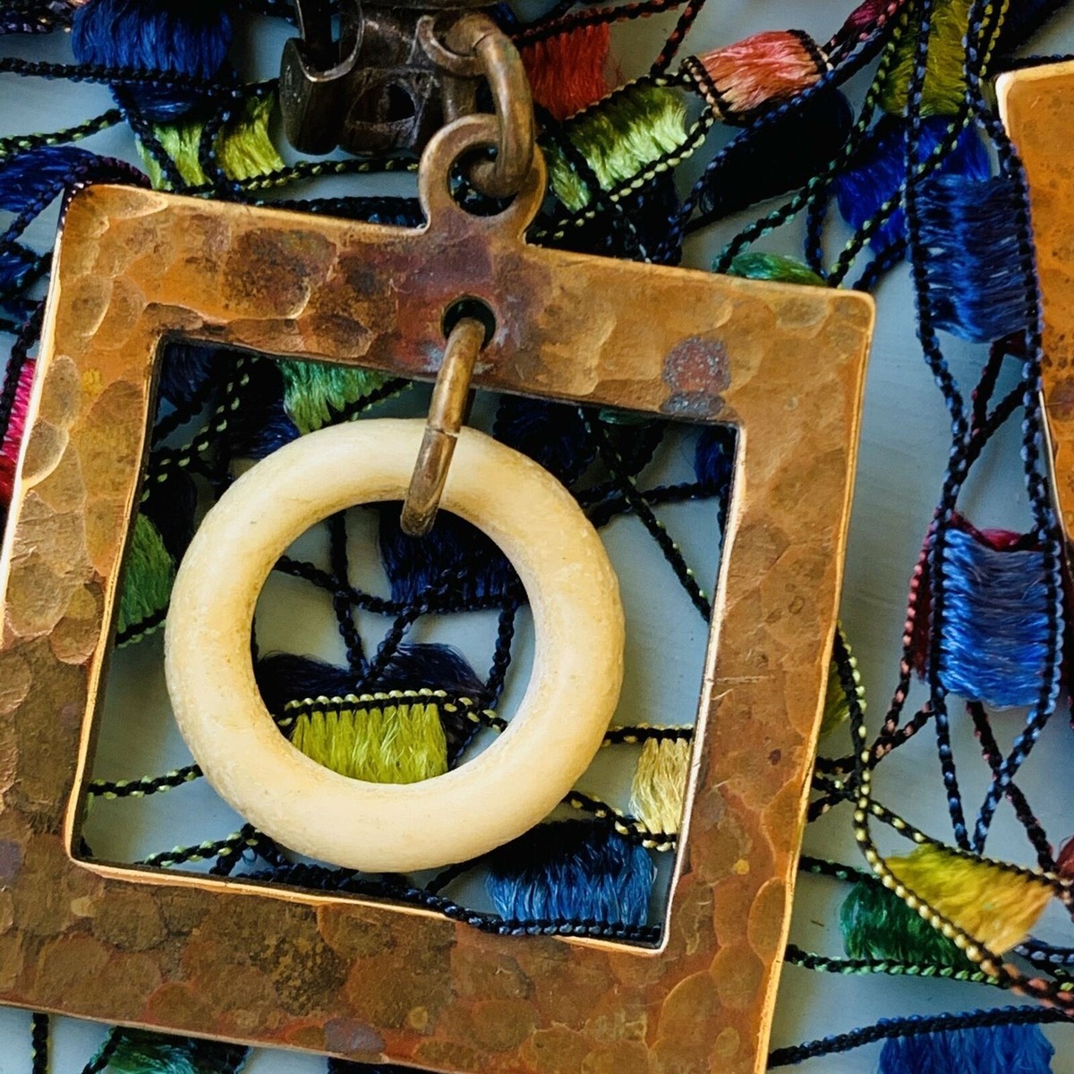 Mid Century Modern Copper & Plastic Dangling Earrings View 2