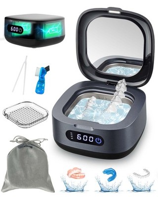 Voraiya Ultrasonic Retainer Cleaner Portable 52kHz Black New 166ml Dental Pod