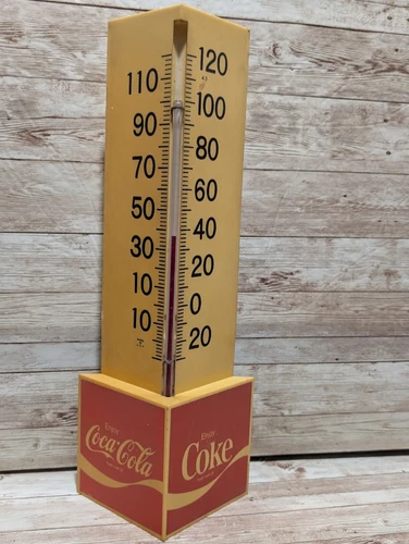 Vintage 1970's Coca Cola Plastic Corner Thermometer 15" Coke