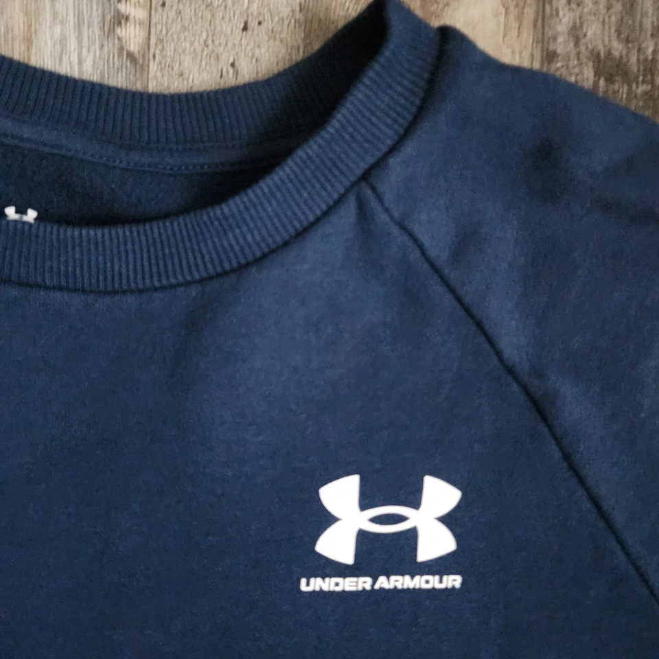 Толстовка мужская маленькая синяя пуловер флисовая свободного покроя с круглым вырезом Under Armour  - Изображение 2 из 4