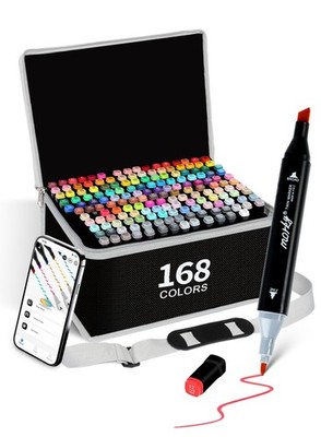 168+2 Colors Alcohol Markers with Free App, Chisel & Fine Tip Alcohol-Based Mark