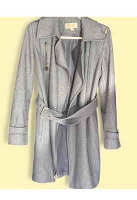 Michael Kors Gray Belted Zip Trench Coat Women's Long Sleeve Size 6
