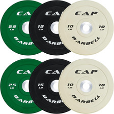 CAP 2-Inch Olympic Bumper Plate Weight Set  100-370 Lbs  Multiple Colors  Sto