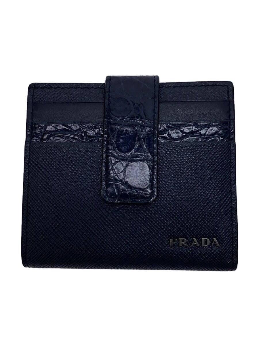 PRADA Card Case NVY Women's Saffiano J-embossed