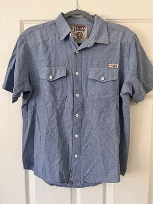 Tokyo Laundry Men’s Blue Chambray Cotton Button-Up Shirt, Short Sleeve, L - Image 1 of 4