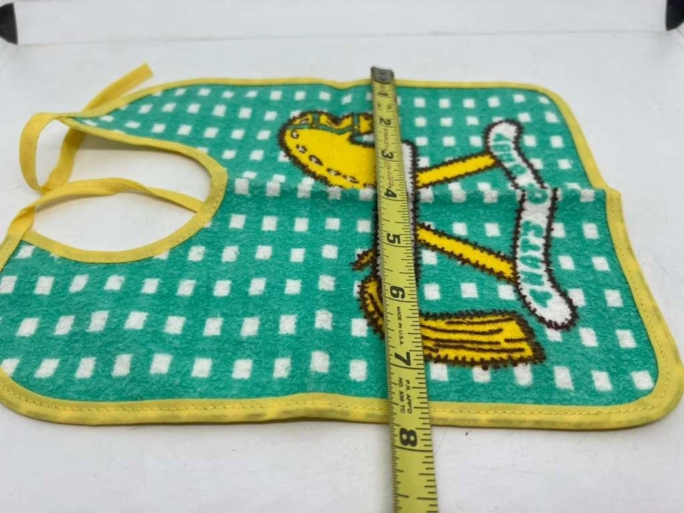 Babero de bebé de tela de rizo verde amarillo caballo mecedor unisex niño niña espalda de plástico de colección Foto 3 de 4