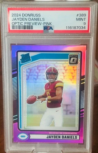 2024 Donruss - Rated Rookie Jayden Daniels Optic Preview Pink Prizm (RC) PSA 9