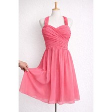 Bill Levkoff Coral Pink Chiffon Halter Bridesmaid Cocktail  Prom Dress Size 14