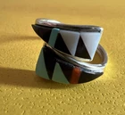 Vintage Native American Zuni 925 Sterling Silver Inlay Bypass Ring Size 7 2.61g