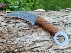 1776 CUTLERY CARBON DAMASCUS WOOD HANDLE  FIXED BLADE HUNTER