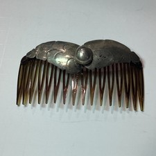 Navajo Sterling Silver Floral Hair Comb w/ Brown Teeth for Women