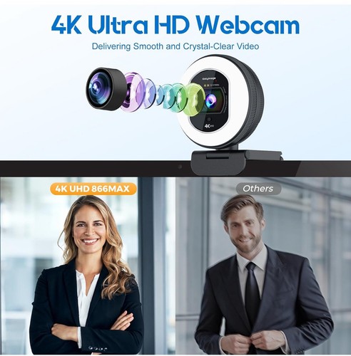 4K Webcam w/ Ring Light Web Cam 4K Autofocus w/ TOF Computer Camera 1080P 60FPS - 第 2/9 張圖片