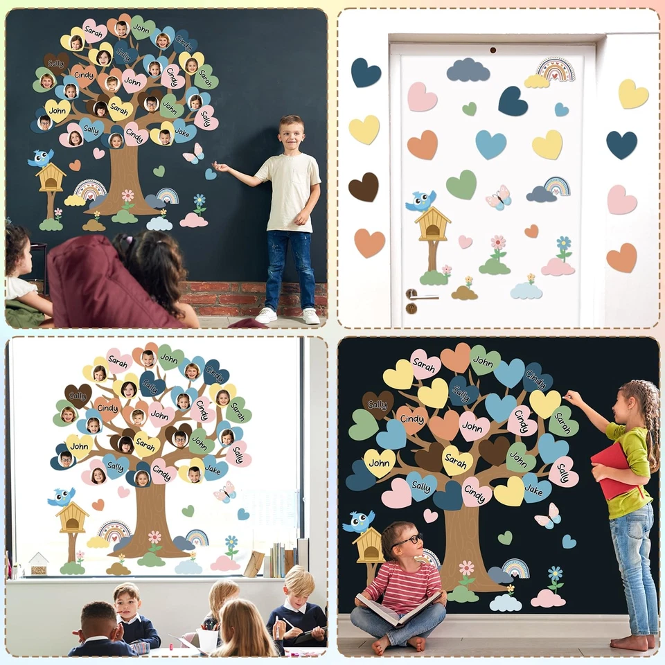 Boho Classroom Tree Bulletin Board Decorations Set Heart Shape Cutouts DIY Ph - Image 3 of 4