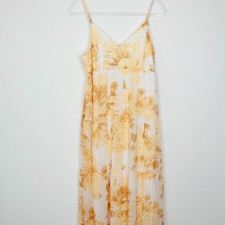 Express Womens Floral Maxi Dress Yellow Spaghetti Straps Tiered Size M Romantic