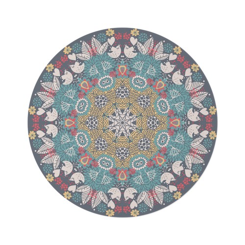 Floral Mandala Round Rug, Cozy Home Decor, Living Room Accent, Meditation Space - Picture 2 of 5