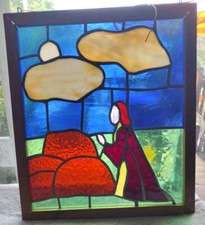 Stained Glass Framed Window Panel Person Praying Wall Hanging Suncatcher   AG2