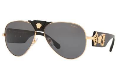NWT Versace Sunglasses VE 2150Q 100281 Black Gold / Dark Gray Polarized 62 mm 